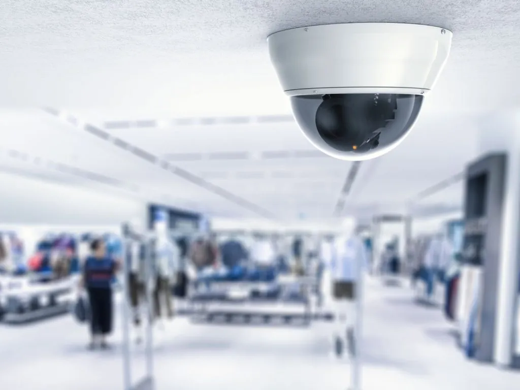 Dome security camera overlooking a retail store interior